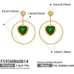 18K gold plated 316L stainless steel heart glass crystal hoop drop earrings wholesale