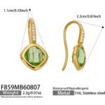 18K gold plated 316L stainless steel cushion square glass crystal drop earrings wholesale