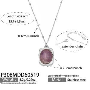 316L stainless steel vintage hammered frame oval green purple natural stone beaded chain pendant necklace wholesale