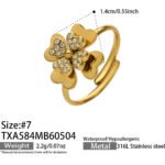 18K gold plated 316L stainless steel 3D layered pave cubic zirconia four leaf clover station necklace bracelet ring drop earrings cuff bangle wholesale