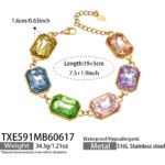 18K gold plated 316L stainless steel emerald cut glass crystal statement necklace and bracelet set wholesale