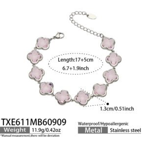 Gold and silver plated stainless steel jewelry set featuring multi-station clover choker necklaces, matching bracelets, and pave crystal drop earrings with faceted glass stones