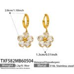 18K gold plated 316L stainless steel heart cut cubic zirconia flower necklace bracelet ring drop earrings set wholesale