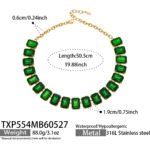 18K gold plated 316L stainless steel emerald cut glass crystal statement necklace bracelet and earrings set wholesale
