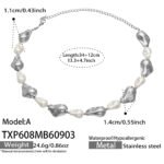Gold and silver plated chunky irregular molten metal and baroque pearl statement necklace and bracelet set in stainless steel