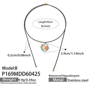 18K gold plated 316L stainless steel artistic round dome floral oil-drip enamel medallion pendant adjustable black cord necklace wholesale
