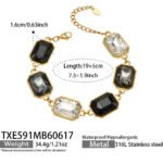 18K gold plated 316L stainless steel emerald cut glass crystal statement necklace and bracelet set wholesale