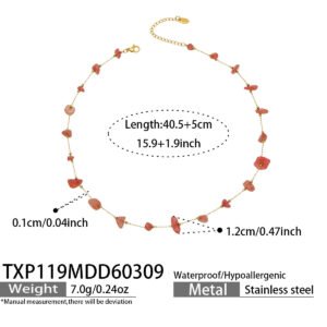 18K gold plated 316L stainless steel natural irregular gemstone and pearl beaded station chain layered necklace wholesale