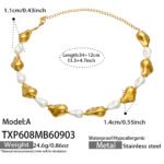 Gold and silver plated chunky irregular molten metal and baroque pearl statement necklace and bracelet set in stainless steel
