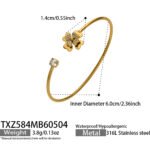 18K gold plated 316L stainless steel 3D layered pave cubic zirconia four leaf clover station necklace bracelet ring drop earrings cuff bangle wholesale
