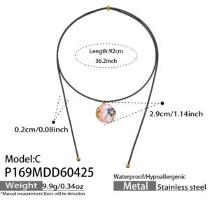 18K gold plated 316L stainless steel artistic round dome floral oil-drip enamel medallion pendant adjustable black cord necklace wholesale