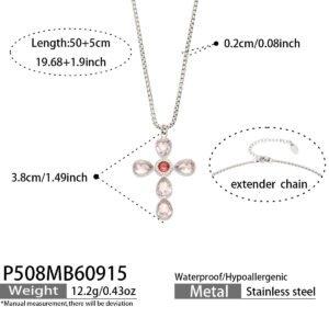 18K gold plated 316L stainless steel pear cut glass crystal cross pendant necklace wholesale