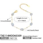 18K gold plated 316L stainless steel natural irregular gemstone and pearl beaded station chain layered necklace wholesale