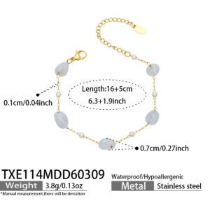 18K gold plated 316L stainless steel natural irregular gemstone and pearl beaded station chain layered necklace wholesale