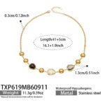 18K gold plated stainless steel gemstone station necklace and bracelet set wholesale