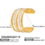 Two tone 18K gold plated and enamel white silver stainless steel open cuff bangles featuring leaf, wave, and multi-band hammered textures