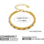 Gold and silver textured flexible stretch chain bracelet set with colorful and clear cubic zirconia in 316L stainless steel