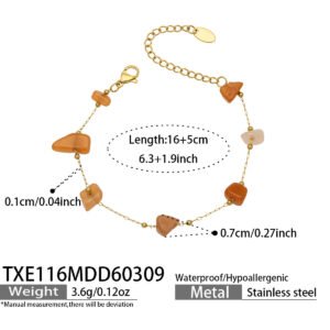 18K gold plated 316L stainless steel natural irregular gemstone and pearl beaded station chain layered necklace wholesale
