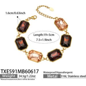 18K gold plated 316L stainless steel emerald cut glass crystal statement necklace and bracelet set wholesale