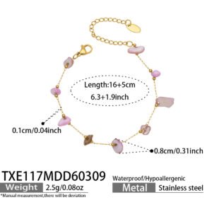 18K gold plated 316L stainless steel natural irregular gemstone and pearl beaded station chain layered necklace wholesale