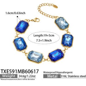 18K gold plated 316L stainless steel emerald cut glass crystal statement necklace and bracelet set wholesale