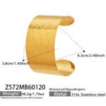 Polished 18K gold plated and silver stainless steel wide open cuff bangles with laser etched geometric honeycomb, clover, wave, and floral patterns