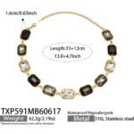 18K gold plated 316L stainless steel emerald cut glass crystal statement necklace and bracelet set wholesale