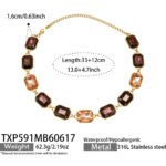 18K gold plated 316L stainless steel emerald cut glass crystal statement necklace and bracelet set wholesale