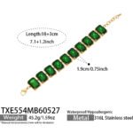 18K gold plated 316L stainless steel emerald cut glass crystal statement necklace bracelet and earrings set wholesale