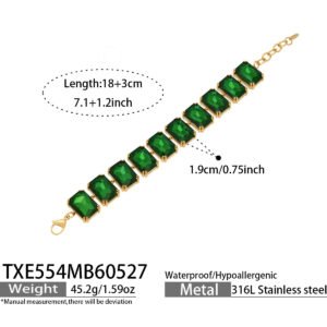 18K gold plated 316L stainless steel emerald cut glass crystal statement necklace bracelet and earrings set wholesale