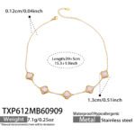 Gold plated stainless steel jewelry set featuring five-station clover necklaces, matching bracelets, and pave crystal clover dangle earrings with crackled ice stones