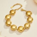 Gold and silver plated chunky flattened disc bead necklace and bracelet set in stainless steel