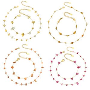 18K gold plated 316L stainless steel natural irregular gemstone mineral chip and faceted bead station chain jewelry wholesale