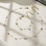 18K gold plated 316L stainless steel natural irregular gemstone and pearl beaded station chain layered necklace wholesale