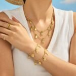18K gold plated 316L stainless steel whimsical pave CZ owl apple palm tree charm necklace and bracelet set wholesale