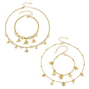 316L stainless steel CZ butterfly palm tree and cherry charm necklace and bracelet set wholesale