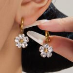 18K gold plated 316L stainless steel heart cut cubic zirconia flower necklace bracelet ring drop earrings set wholesale