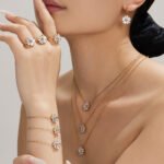 18K gold plated 316L stainless steel heart cut cubic zirconia flower necklace bracelet ring drop earrings set wholesale