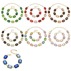 18K gold plated 316L stainless steel emerald cut glass crystal statement necklace and bracelet set wholesale