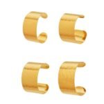 Polished 18K gold plated and silver stainless steel wide open cuff bangles with laser etched geometric honeycomb, clover, wave, and floral patterns