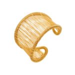 Statement wide open cuff bangle crafted with woven metallic wire structure in 18K gold and silver plated 316L stainless steel