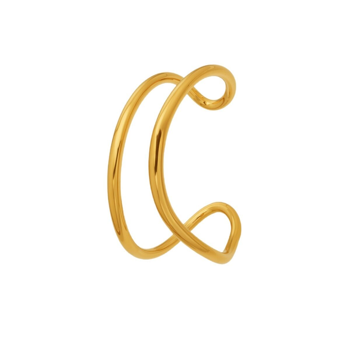Minimalist double-wire wave open cuff bangle in 18K gold and silver plated 316L stainless steel with a fluid organic design